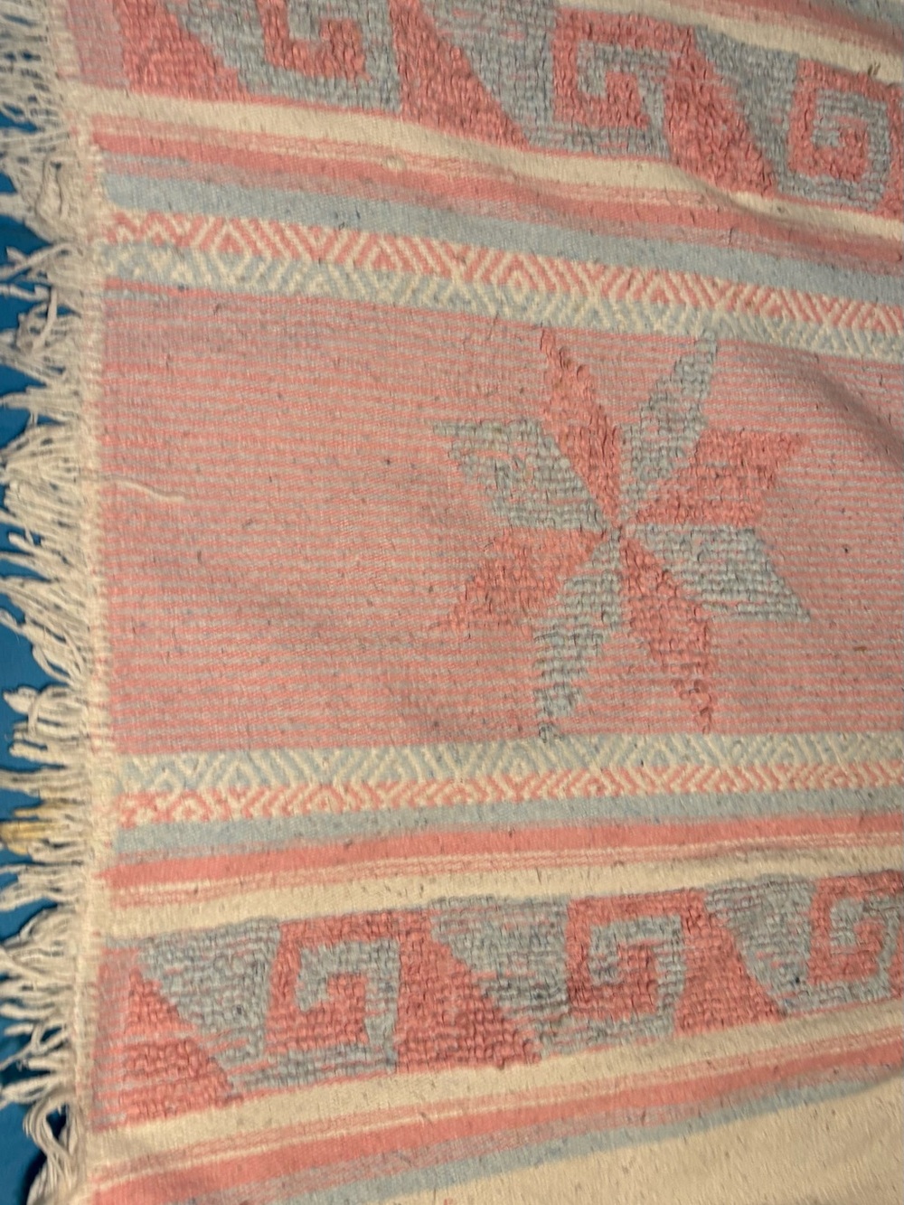 Pastel Pink & Light Blue Geometric Woven Throw
